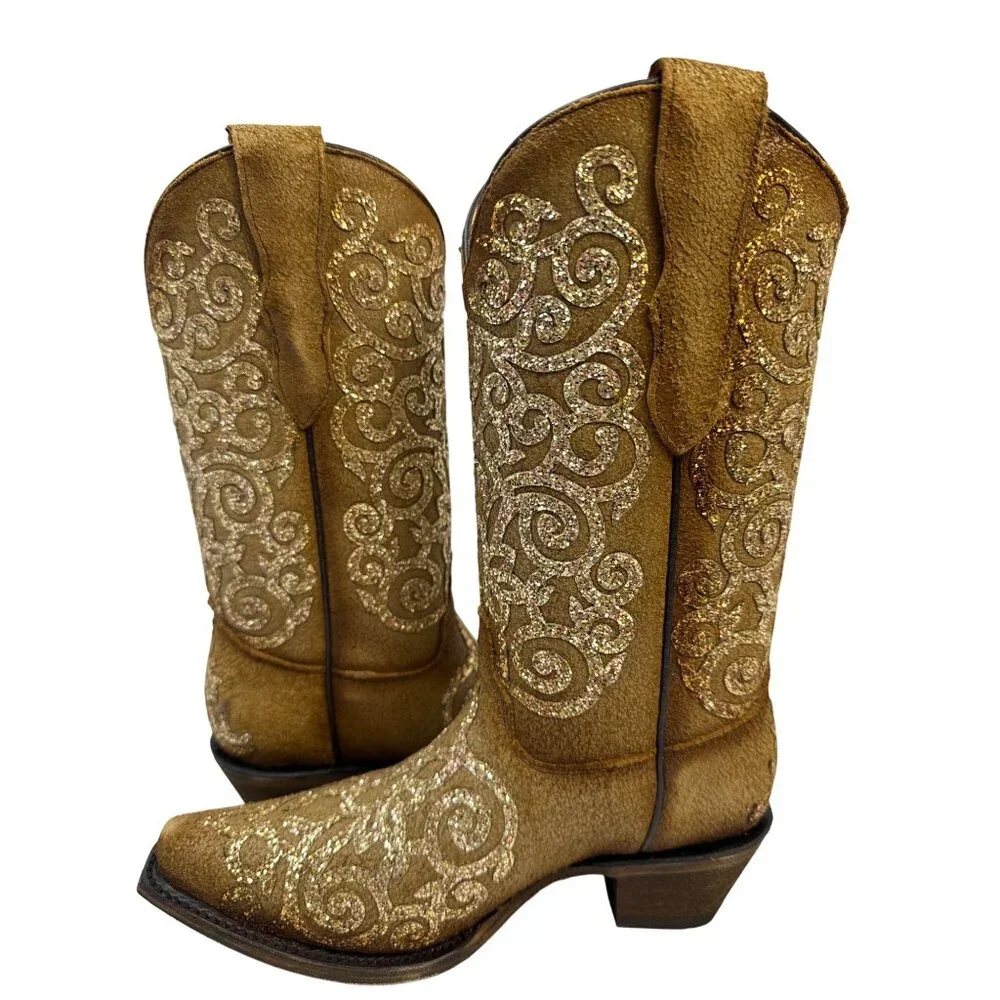 CORRAL Youth Embroidery & Tan Overlay Studs Boots T0135 Size 2.5
